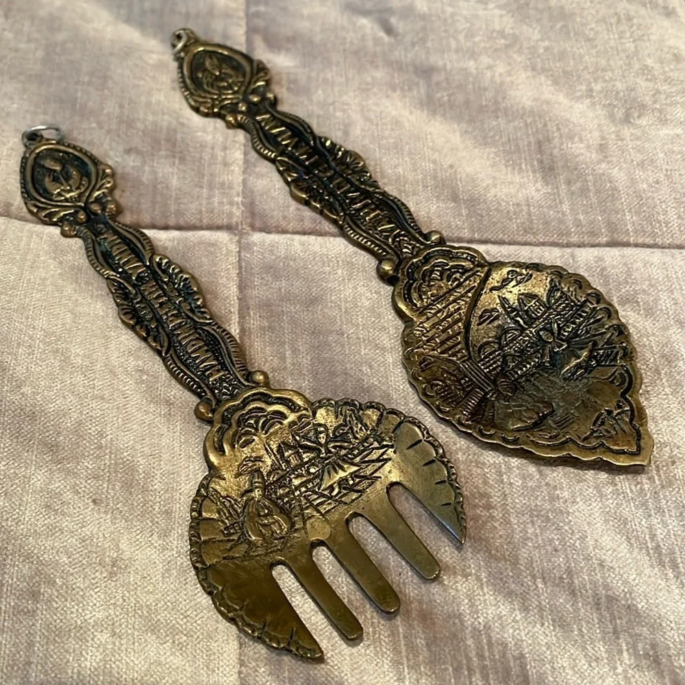 Antique Vintage 1950’s Brass Turkish Whirling Dervish Fork & Spoon Salad Decor
